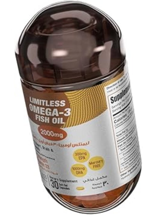 Limitless Omega 3 Fish Oil Capsules, 2000 mg, 30 Capsules - Image 2